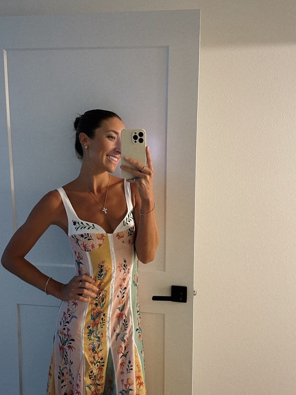 Floral Striped Sundress - White with Pastel Floral Panels
